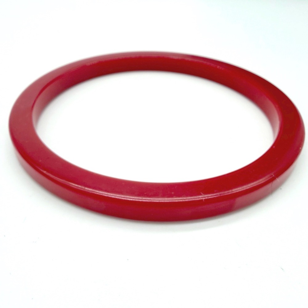 Vintage Cherry Red Bakelite Bangle Bracelet Mid Century Retro Minimalist 7.75"